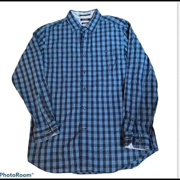 Nautica classic fit button down, blue plaid - Picture 1 of 5